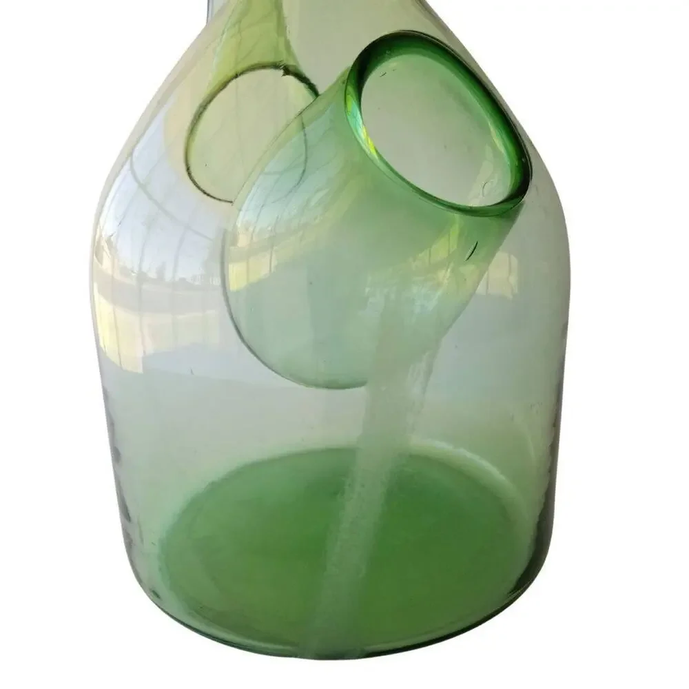 Italian Style Green Glass Wine Decanter Aerator Pitcher Straw Stopper MCM